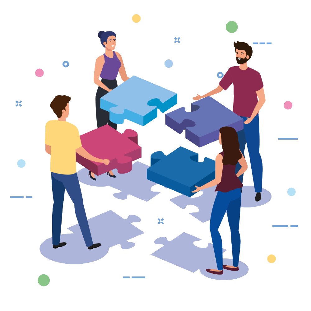 Teamwork people with puzzle pieces<br />